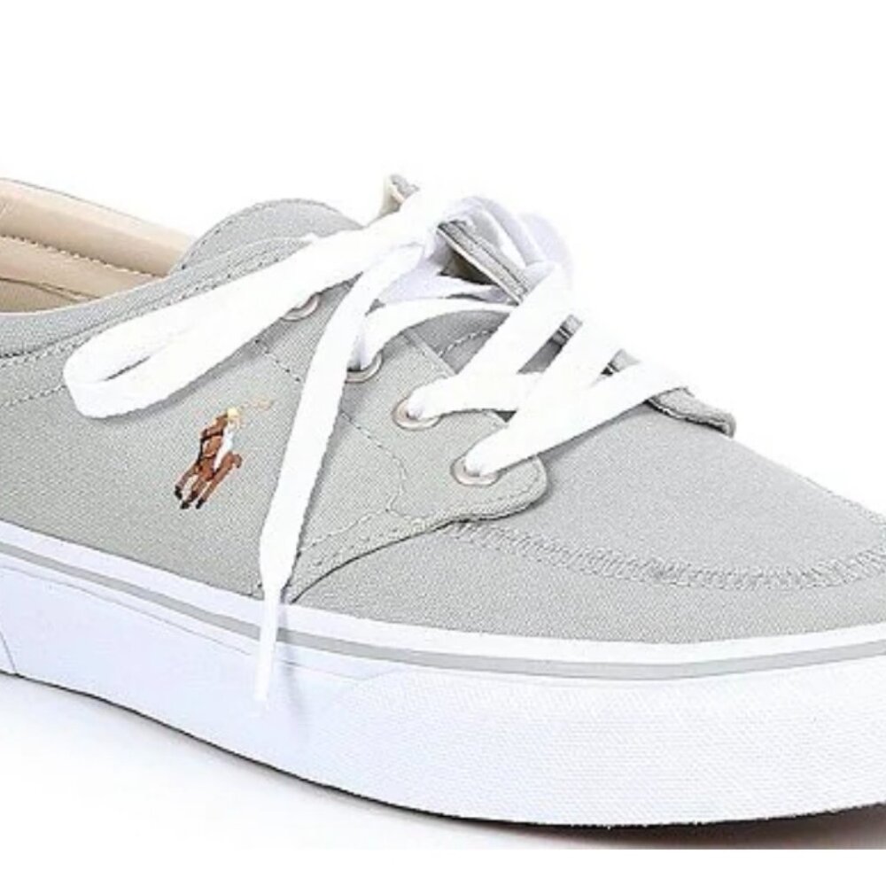 Polo Ralph Lauren Soft Grey Men's Casual Pony Horse Canvas Sneakers Sizes NEW